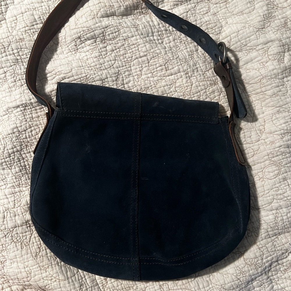 Lucky Brand Blue Suede Shoulder Bag with Brown Strap - Picture 14 of 14